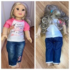 American Girl Pleasant Company Blonde Curly Hair Tommy Petty Lyric Top Jeans